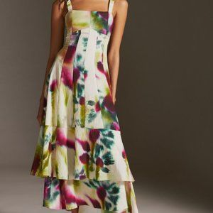 By Anthropologie Tiered Watercolor Maxi Dress Size US 10/UK 14